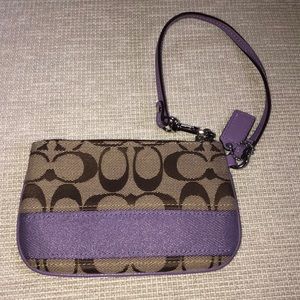 Purple stripe Coach wristlet